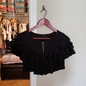 Zip up crop ruffle cover top